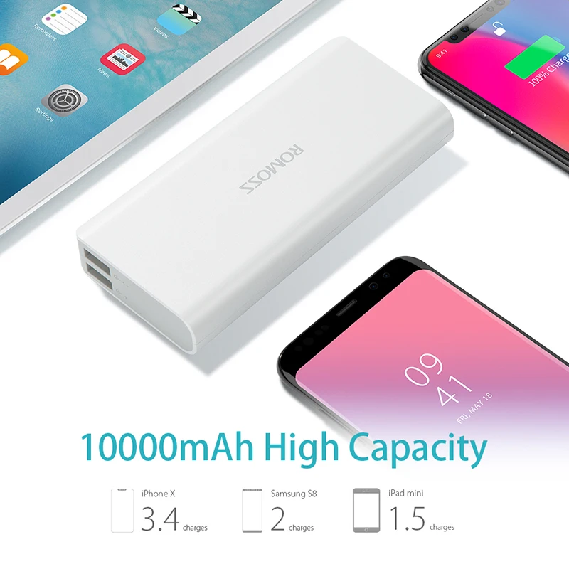 Внешний аккумулятор ROMOSS Solo 5 10000 мАч портативное зарядное устройство для iPhone 8plus