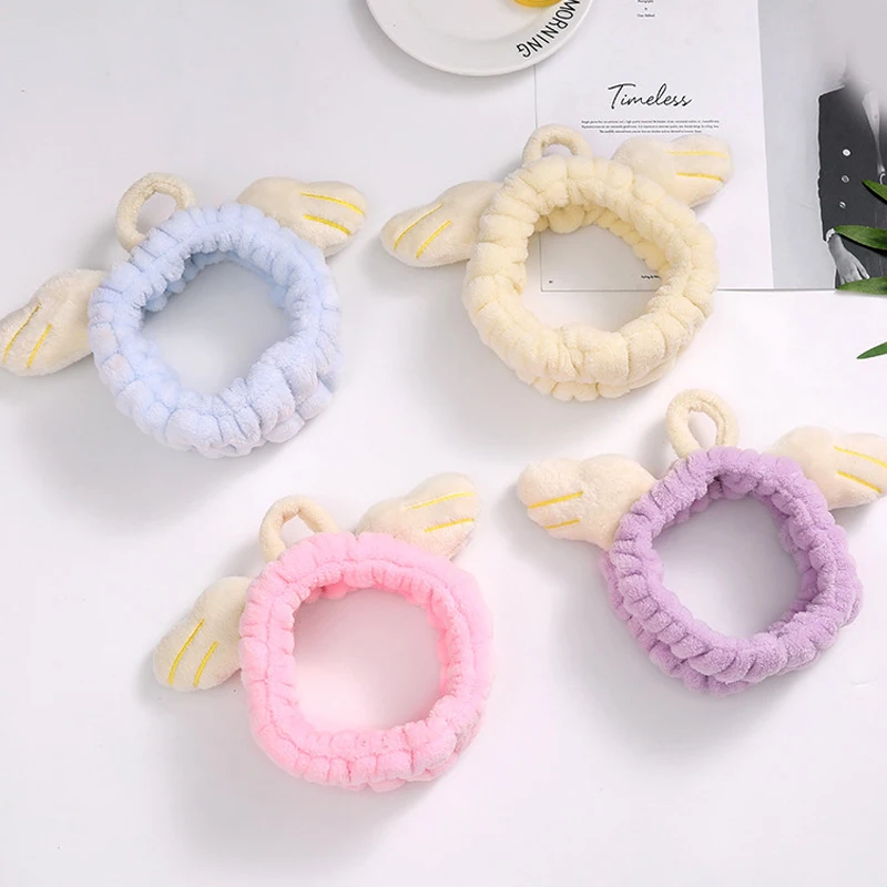

Makeup Mask Stretch Hair Band cute Angel Shape Elastic Headbands for Girls Coral Fleece Wide Hairband Hair Accessories