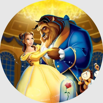 

Caroon Beauty and Beast theme Background Photography Circle Round Backdrop Kids Birthday Party Table Banner Decor Photocall