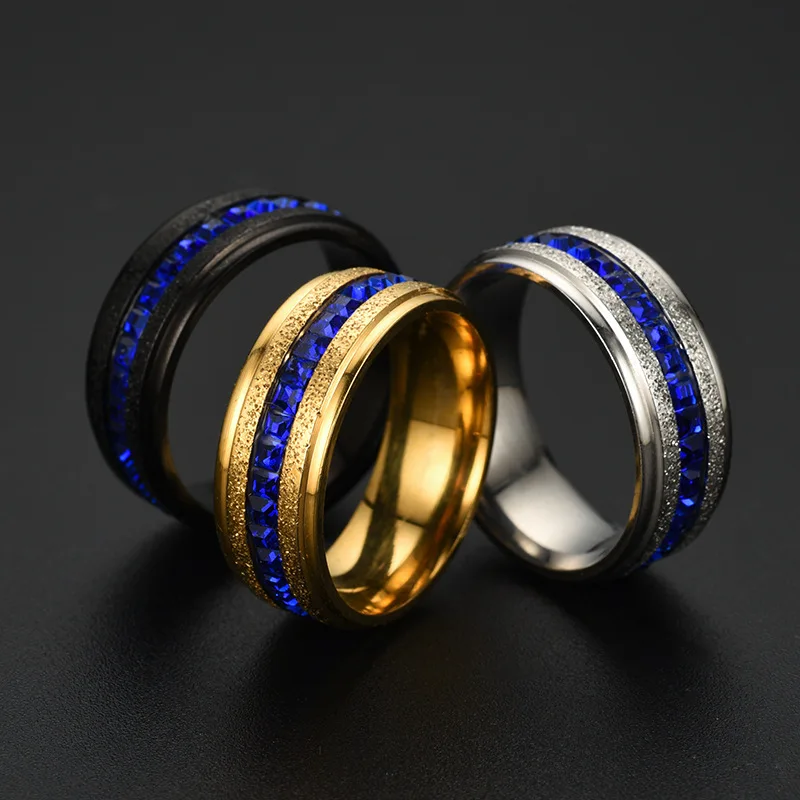 8mm Engagement Ring for Women Men Sand Blasted Stainless Steel CZ Wedding Band Rings Jewelry | Украшения и аксессуары