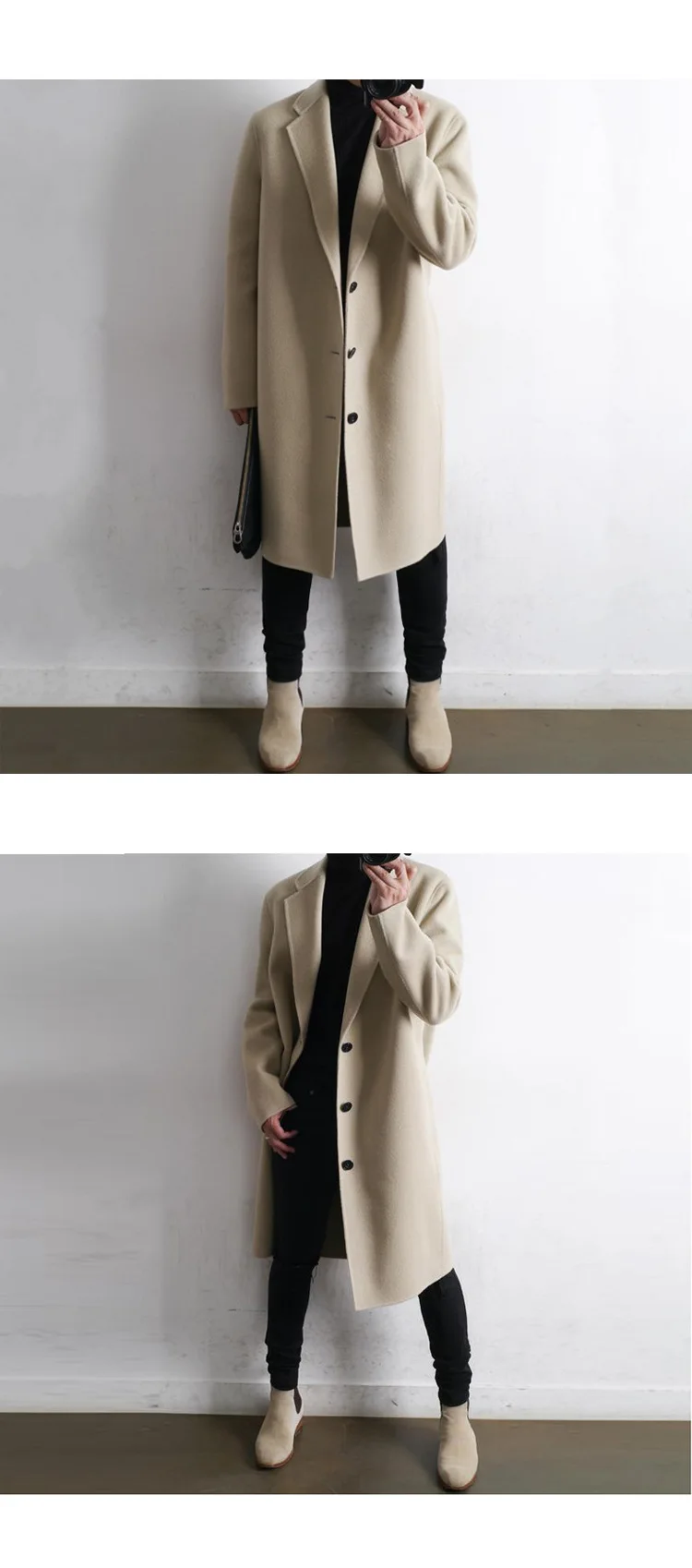 Модное корейское стильное Свободное длинное шерстяное пальто с отложным воротником Однотонное шерстяное пальто и куртка мужские пальто с карманами осень-зима