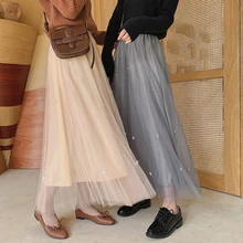 5 однотонная длинная юбка-пачка из тюля, винтажная юбка-пачка в стиле Лолиты, длинные юбки с завышенной талией(mm7015