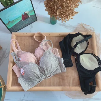 

Underwear wire free push up bra set women's medium-thickness nursing breasts gathered inside antibacterial soft lingerie set