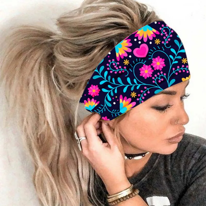 Fashion Floral print Knot Women Sports Yoga Headband Vintage Hairband Girls Headwear Leopard Scarf Hair Accessories