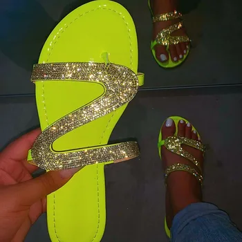 

2020 new slippers fashion women colorful diamond casual flip flops beach shoes woman durable slippers large size women's shoes