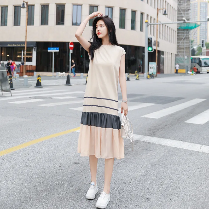 

Photo Shoot France Non-mainstream Splicing Dress Women's 2019 New Style Mid-length Sweet Very Fairy Hipster Elegant Skirt