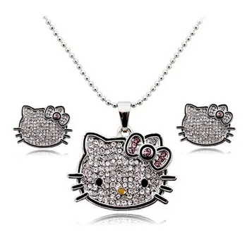 

2020 New Silver Color Bowknot Crystal Cute hello kitty Cat Necklaces Pendants Fashion Jewelry For Women