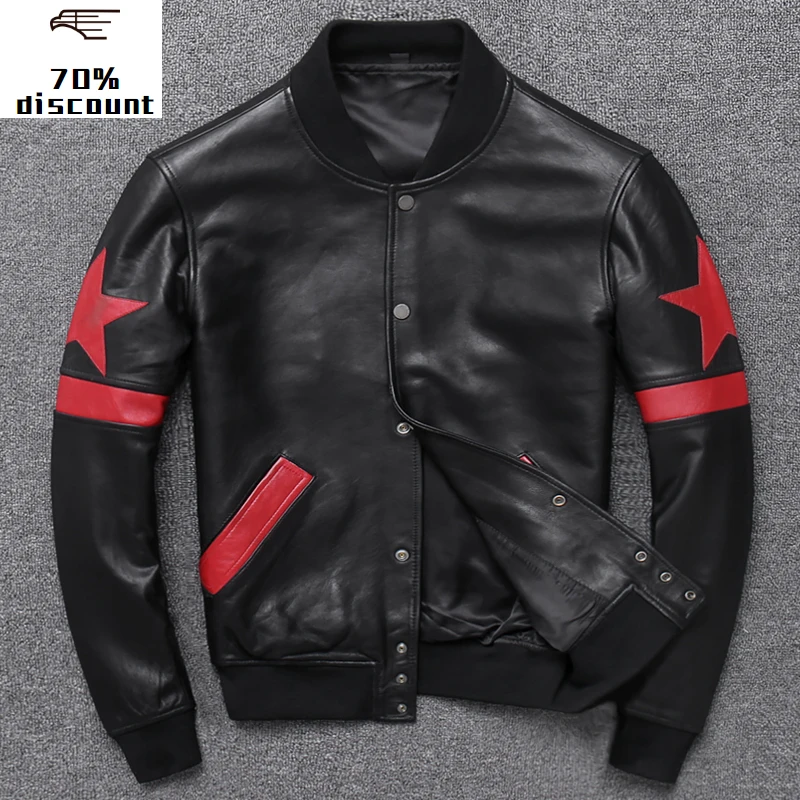 

2020 New Men's Genuine leather jacket Top layer sheepskin bomber collar jacket leather coat for men leather jacket