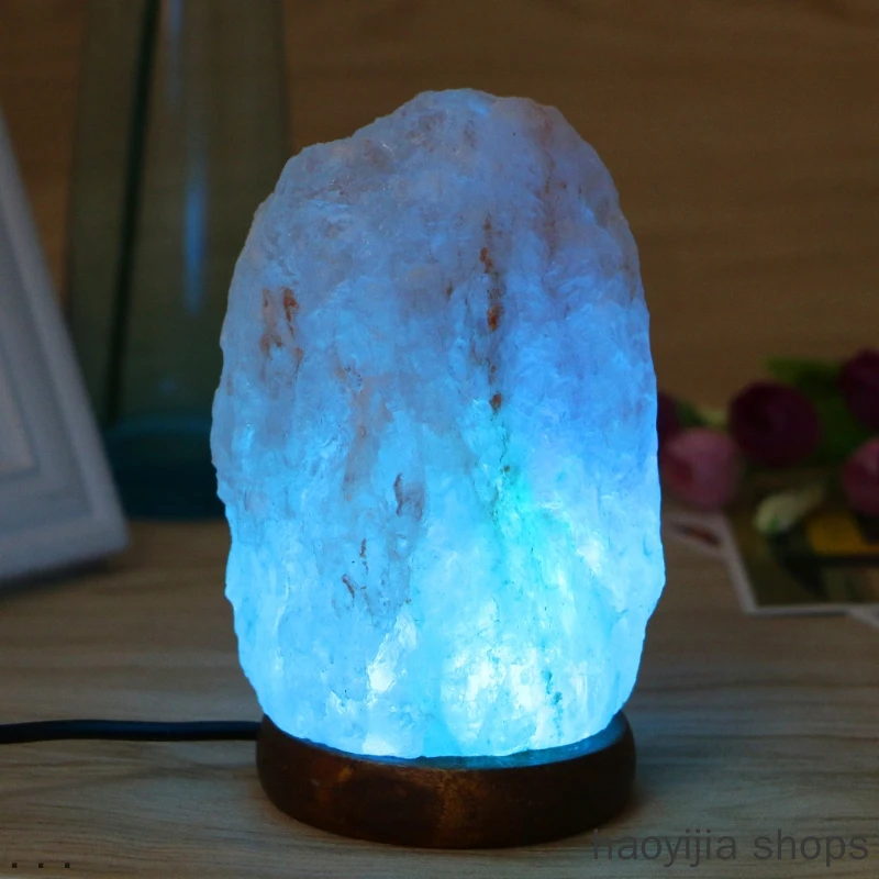 

New Rock Salt Lamp Efficient Hand Carved USB Wooden Base Fashion Air Purifier Night Light