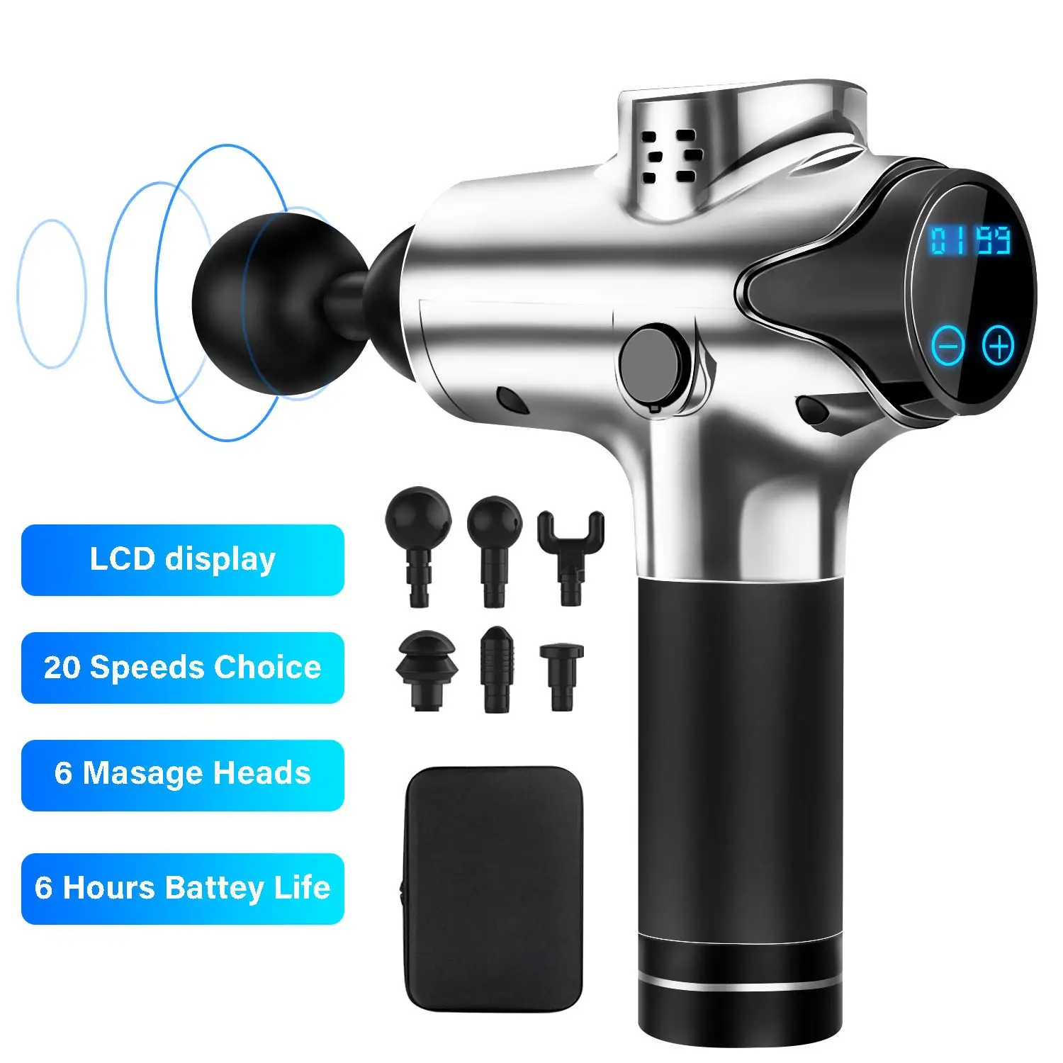 

Muscle Massager Gun 20 Speeds Adjustable Cordless Deep Tissue Percussion Massager For Pain Relief Electric Body Sports Drill