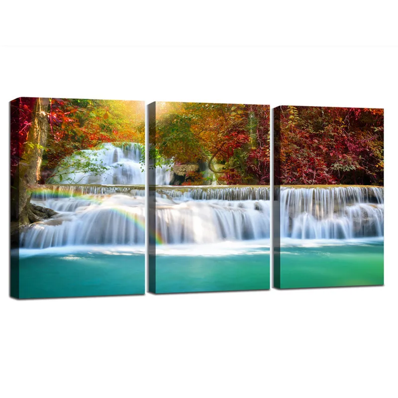 Картина на холсте в рамке с изображением водопада 3 шт. | Дом и сад