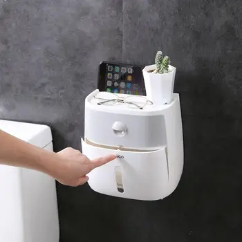 

Bathroom Waterproof Tissue Box Plastic Toilet Paper Holder Wall Mounted Storage Box Double Layer Napkin Dispenser Organizer