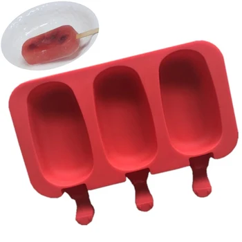 

3 Hole Oval with 50 Bars Diy Ice Cream Model Cartoon with Lid Ice Cream Mold MAQUETER Eco-friendly 795 Red 19*14.5*2.5cm OPP Bag