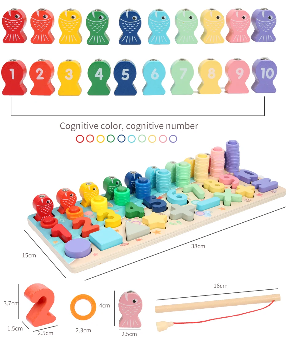 Монтессори головоломки деревянные головоломки детские развивающий, образовательный математические головоломки рыбалка игрушки Цифровой формы матч игрушки для детей
