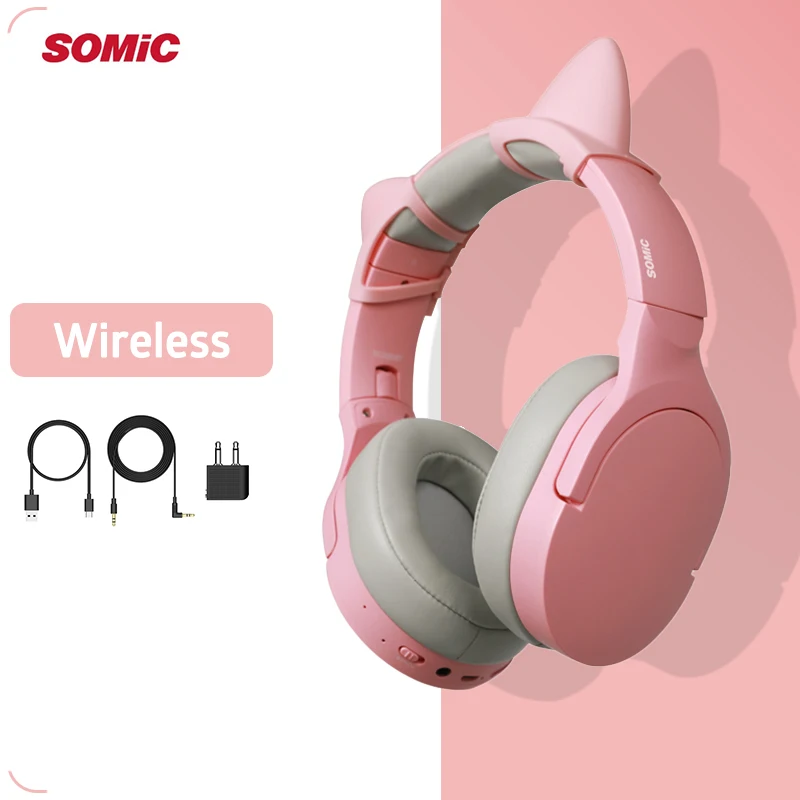 Somic SC2000BT Bluetooth Игровые наушники с розовыми кошачьими ушками HiFi стерео гарнитура 3 5