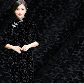 

Black silk burnout velvet fabric meter 8mm see-through silk fabric wedding dress dress fabric wholesale silk cloth