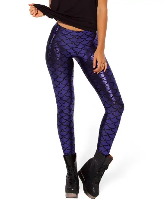 K030 Blue violet VIIANLES, женские леггинсы,, рыбий чешуи, черные, молочный, цифровой принт, леггинсы, сексуальные, женские, Русалочка размера плюс S-XXXL - Цвет: K030 Blue violet