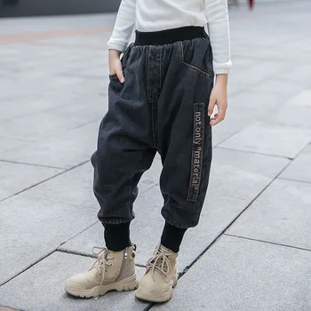 

2020 Girl's Plush denim pants 2020 new style of foreign fashion loose trousers in autumn and winter keep warm girl wear 6-32