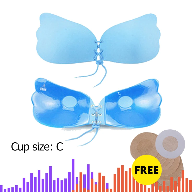 Blue Cup Size C Женский силиконовый самоклеющийся гелевый пуш-ап бюстгальтер без спинки без бретелек невидимый бюстгальтер с завязками для свадебной вечеринки ABCDE Cup - Цвет: Blue Cup Size C