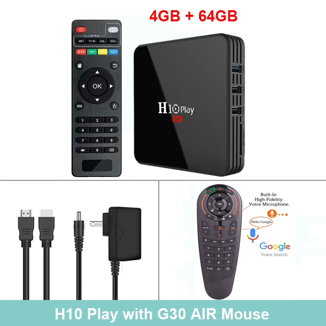 H10 Play tv Box Android 9,0 4 ГБ 32 ГБ 64 Гб Smart tv BOX Allwinner H6 четырехъядерный 6K HDR 2,4 ГГц Wifi Google плеер телеприставка - Цвет: 4GB 64GB G30