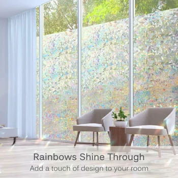 

3D Window Glass Film Sticker Removable Stained Anti UV Self-adhesive Rainbow Sticker Cling Colorful Mirror Window Decoration
