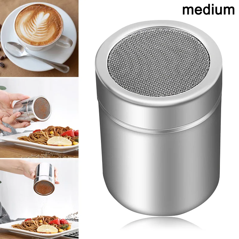 Chocolate Shaker Lid Stainless Steel Icing Sugar Flour Cocoa Powder Coffee Sifter Cooking Tool DNJ998 - Color: M