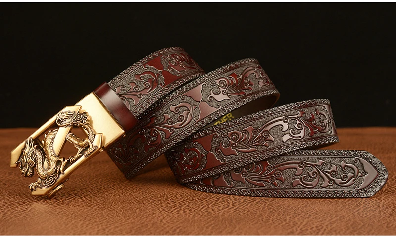 Embossing Retro Technology Belts for Men Business Genuine Leather Cowh ...