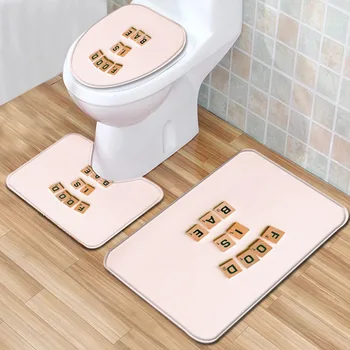 

3pcs Texture Printed Toilet Mat Bathroom Carpet Flannel Bathroom Rug Set Non-slip Bathtub Pads
