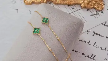 

18K Gold Emerald Clover Charm Bracelet Christmas Gift for Women Valentines Day Gift for Girlfriend Wedding Jewelry
