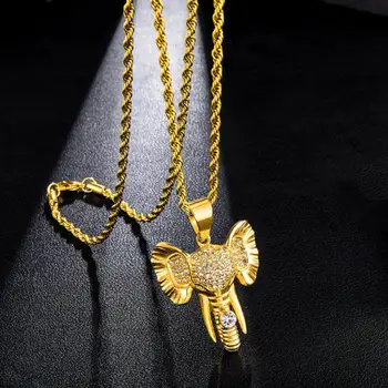 

Zciti Iced Out Cubic Zircon Bling Animal Elephant Necklace & Pendant Men Women Hip Hop Rock Jewelry CZ Crystal Necklace For Gift