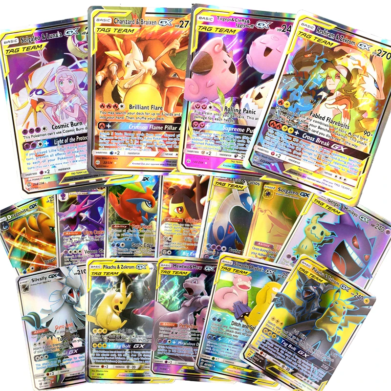 Новая коллекция 60 тегов для командной игры, торговые карты GX Pokemones MEGA для Funs, детские игрушки на английском языке