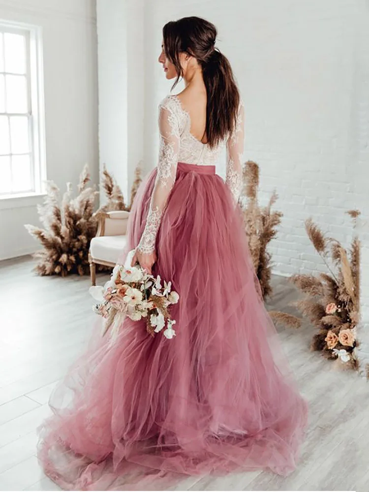 picture color Smileven Boho свадебный наряд трапециевидной формы пыльно-розовые элегантные кружевные пляжные платья невесты Поезд Элегантные свадебные платья BOHO - Цвет: picture color
