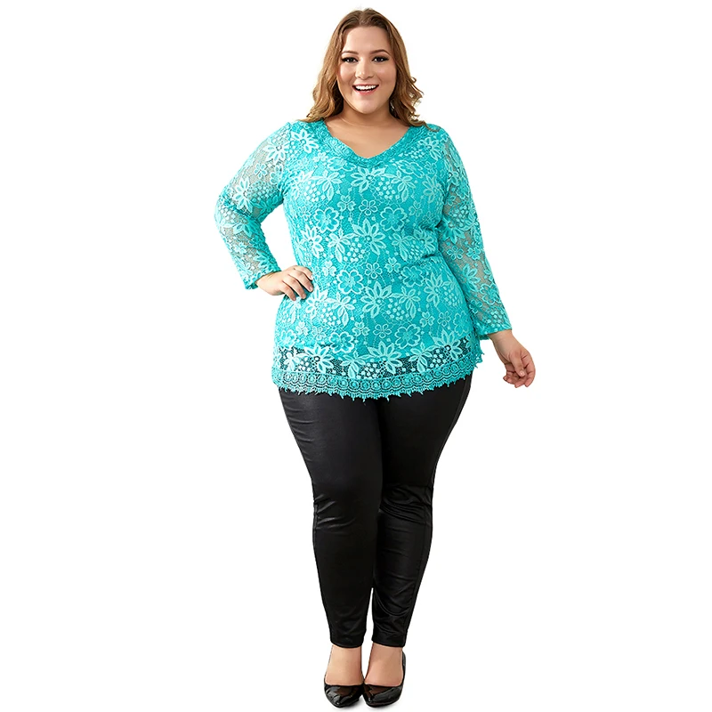Yitonglian Elegant Women Floral Lace Blouse Vintage Tunic Shirt V Neck Delicate Crochet Tops US Size 8-30 H009G