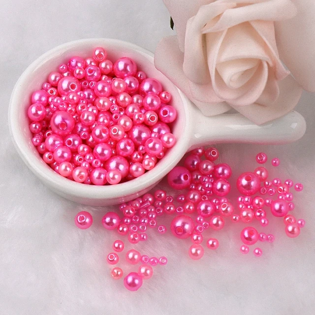 150-200Pcs Colorful ABS Imitation Pearls Mix 3-8mm Round Beads With Holes DIY Bracelet Charms Necklace Beads For Jewelry Making 2107 Dark Pink