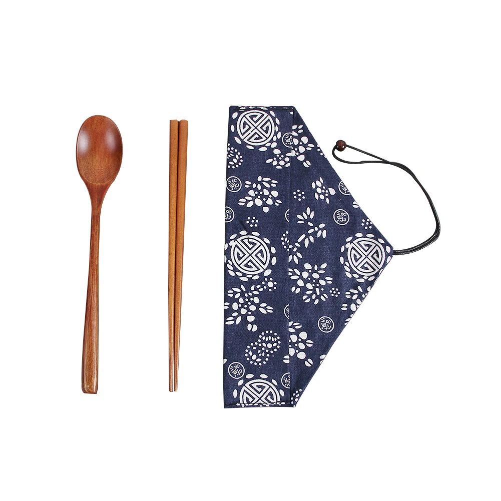 3pcs DIY Tableware Set Food Chopsticks Restaurant Portable Handheld Vintage Dining Room Spoon Travel Gifts Japanese Style Wooden