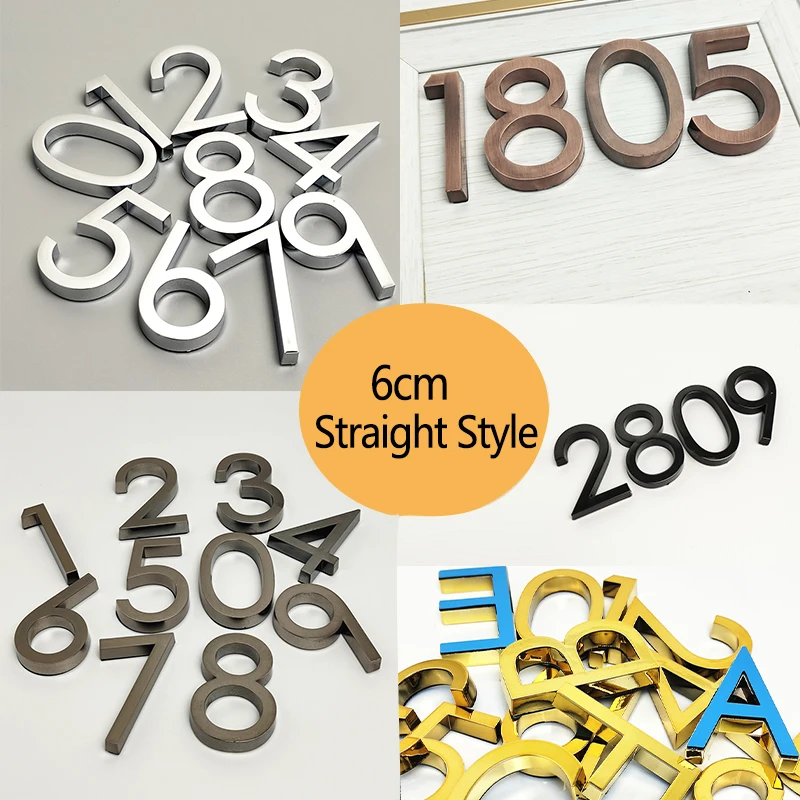 House Number Stickers 3D Self Adhesive Door Plate Sign Digits Apartment Hotel Office Door Address ABS Plastic Label 5cm Silver