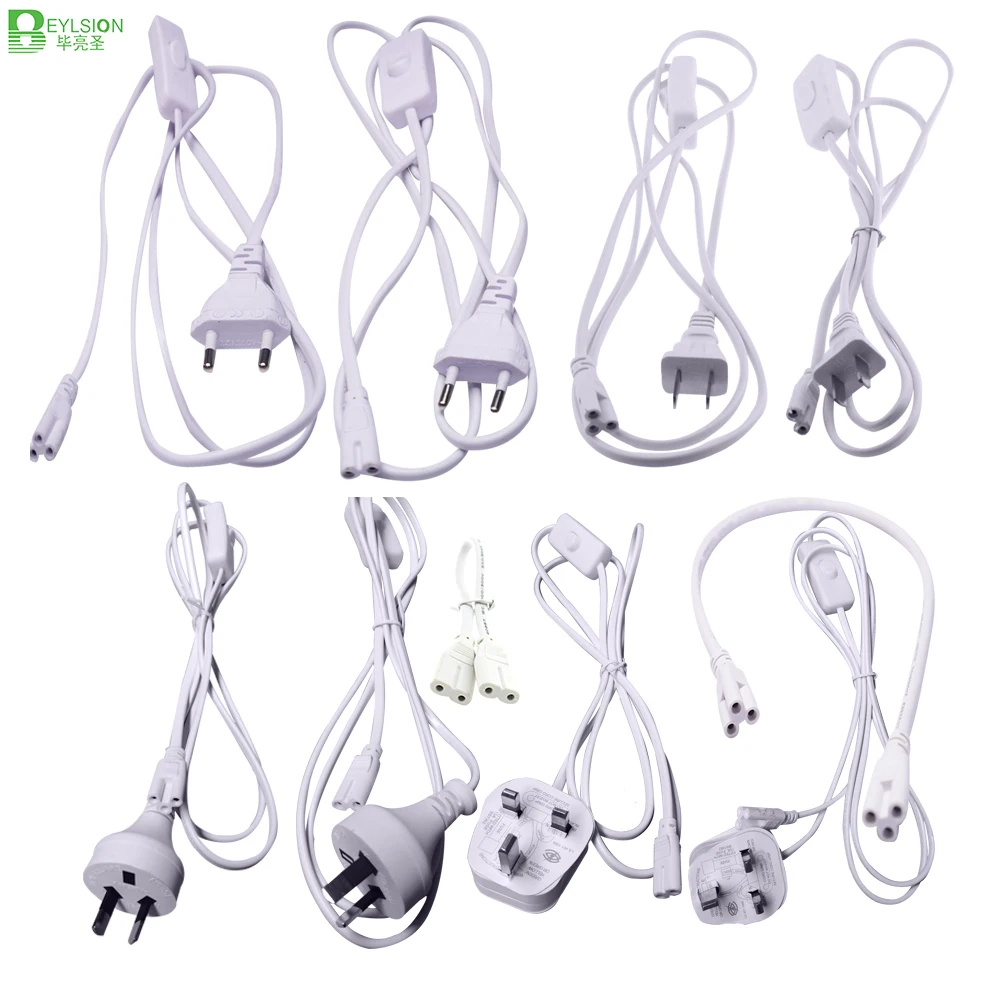 BEYLSION 3 PIN 2 PIN T5 T8 Electrical Wire Connector with On/ Off Switch 1.8M Power Cord Extension Cable EU US Plug For LED Tube