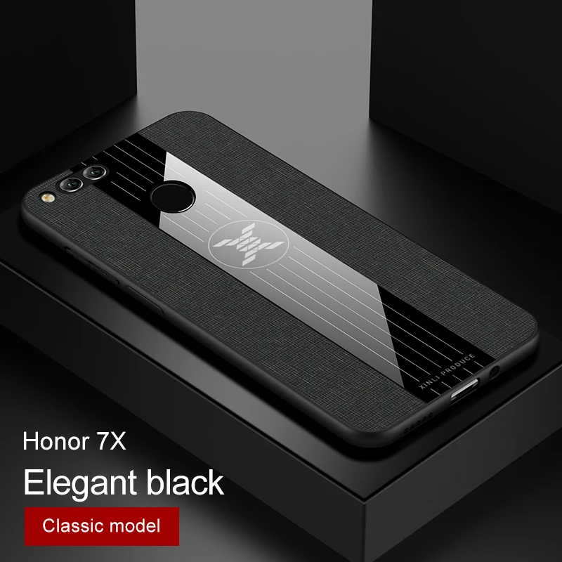 Чехол для huawei Honor 7X, Роскошный Жесткий тканевый чехол с кольцом и подставкой, тонкая защитная задняя крышка на магните для huawei Honor 7X5,93 дюймов, чехол - Цвет: Black 2
