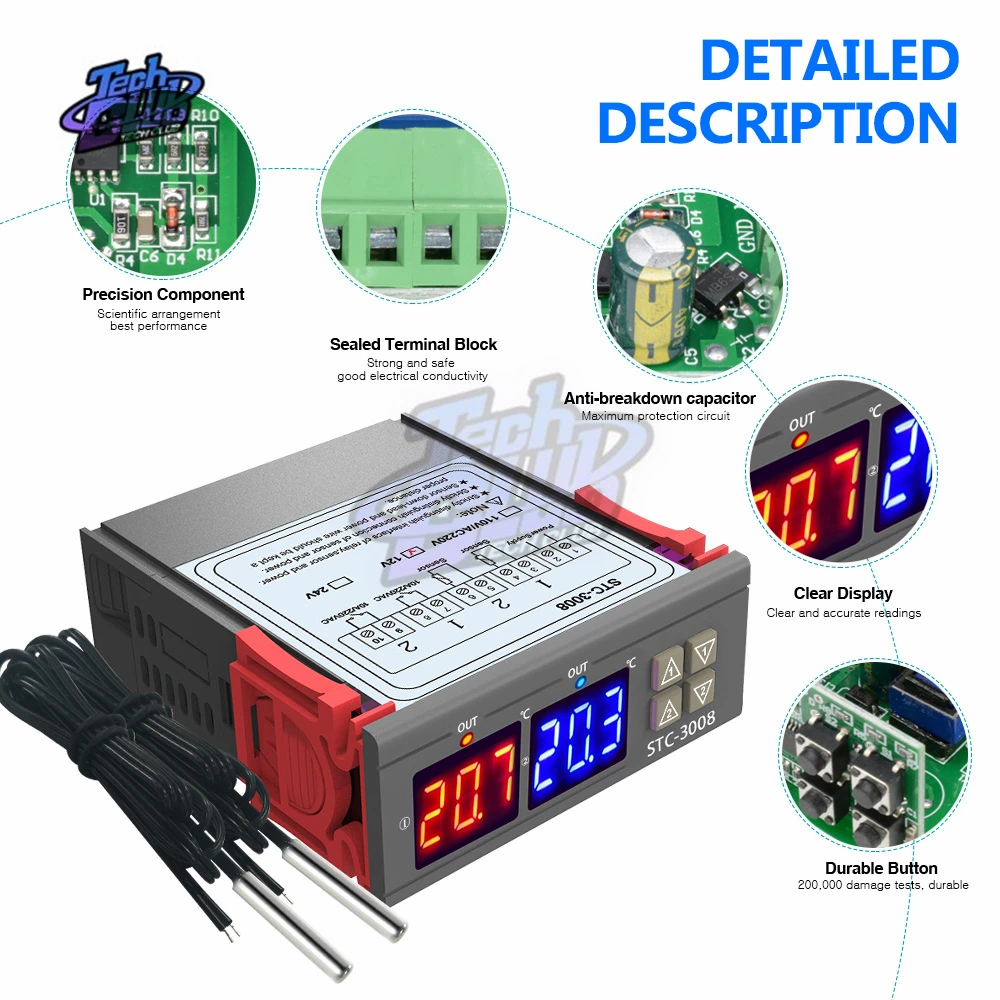 Цифровой регулятор температуры Термостат терморегулятор инкубатор DC 12V 220V 10A нагревательный охлаждающий STC-3008 XH-W1411 MH1210W