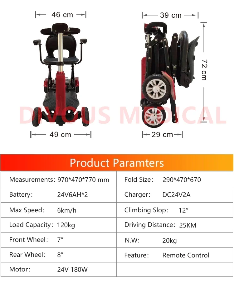 Hot sell 24v seniors disabled 4 wheels automatic folding electric mobility scooter 3