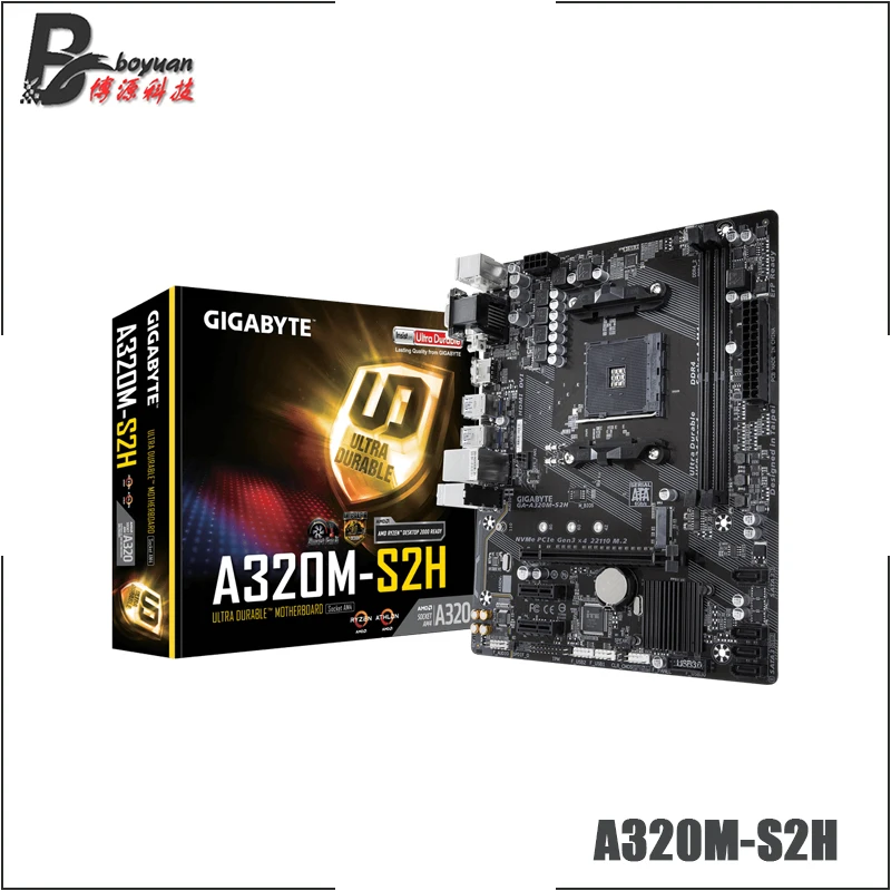 Gigabyte GA A320M S2H M ATX AMD A320/DDR4/M.2/USB3.1/sta3.0/SSD/New/32G/Двухканальный/Поддержка R9 3900X Socket AM4