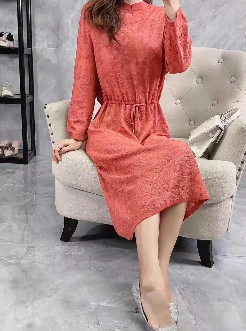 Newest Fashion Sweater Dress Autumn Winter Knitwear Women Vintage Jacquard Patterns Knitting Long Sleeve Dress Jumpers