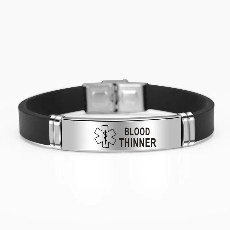 BLOOD THINNER Спортивные силиконовые медицинские аварийные идентификационные браслеты для мужчин и женщин, диабет, тяжелое состояние, аварийное оповещение, аксессуары, стальные ювелирные изделия - Окраска металла: BLOOD THINNER
