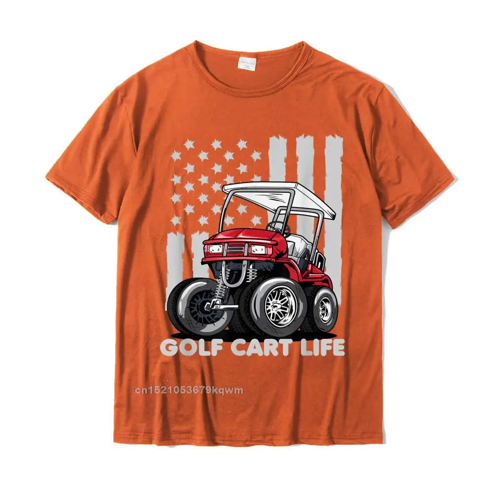 Custom Funny VALENTINE DAY 100% Cotton O Neck Men Tops Shirt Printing Tee Shirts Retro Short Sleeve Top T-shirts Golf Cart Life Funny Golf Cart with USA Flag T-Shirt__3861 orange