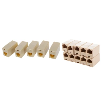 

10Pcs Rj45 Cat5 Couplers - Joiners - Gender Changers & 5Pcs Beige Plastic Rj11 6P4C Female/Female Telephone Cable Inline Connect