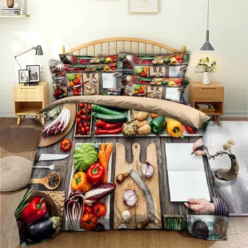 

WOSTAR 3d bedding set luxury home textiles summer bed linen 2/3pcs twin full Queen King Size Bedclothes vegetables and tableware