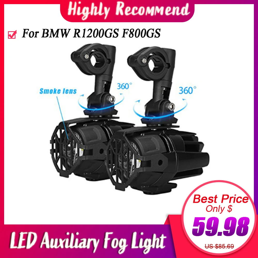 LED Auxiliary Fog Light Assemblie Driving Lamp 40W Motorcycle Headlight Protect Guards + Wiring Harness For BMW R1200GS F800GS |