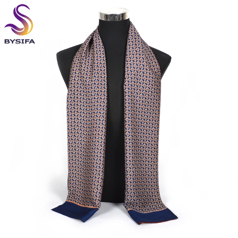 

[BYSIFA] Winter Business Men Scarves New Brand Male Long Silk Scarf Cravat Double Faces Coffee Paisley Men Neck Scarf 170*30cm