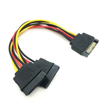 

15Pin Sata 1 to 2 Ports Right Angle Power Supply Extension Cable Male to dual Female For HDD SSD bay SATA Port Multiplier