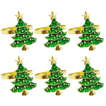 

6Pcs Exquisite Christmas Tree Napkin Ring Decorative Napkin Holder Buckle Retro Rhinestone Craft For Christmas Desk Decoration